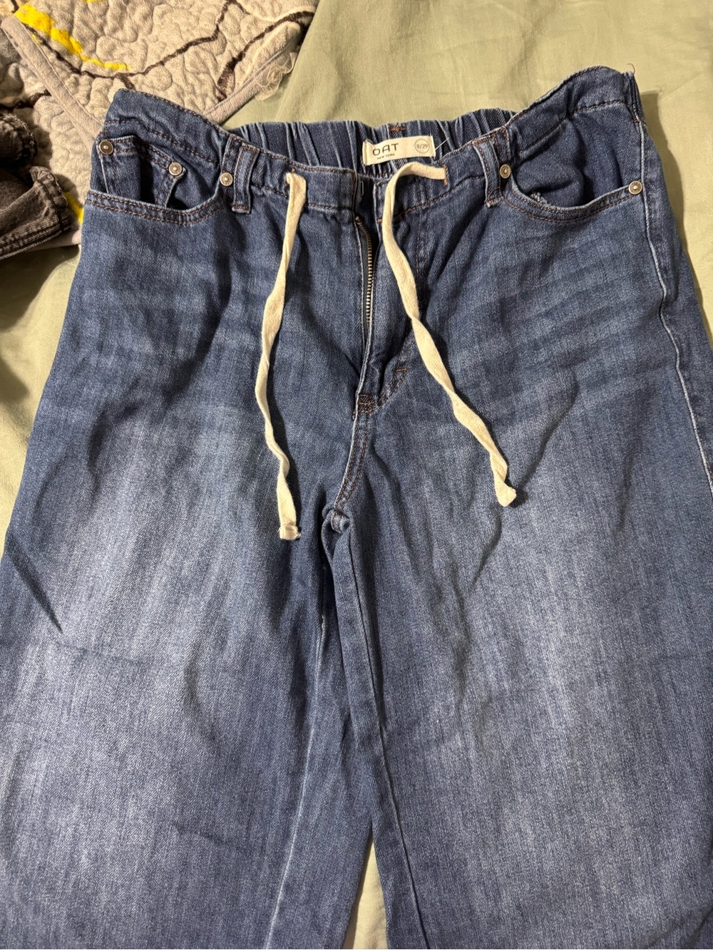 Oat New York Blue Wide-Leg Drawstring Jeans